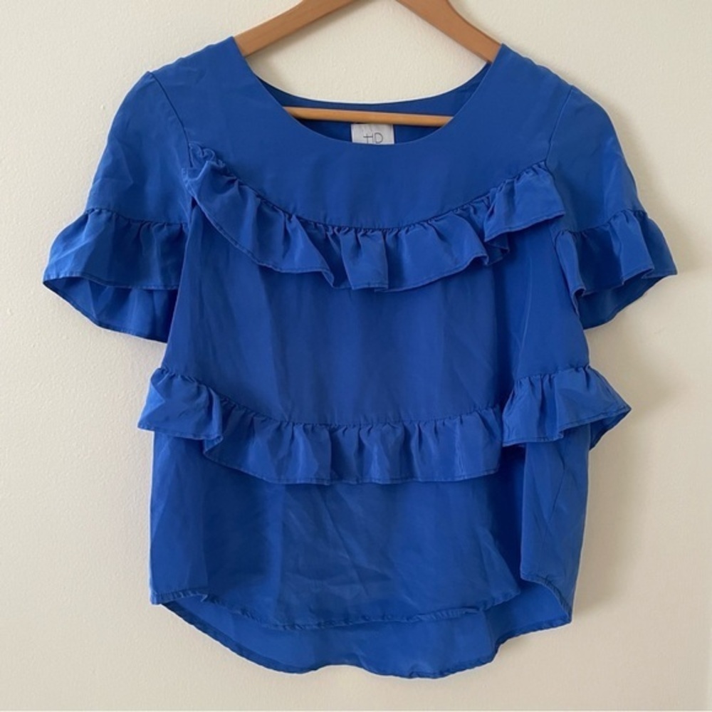 HD in Paris Blue Ruffled Short Sleeve Blouse